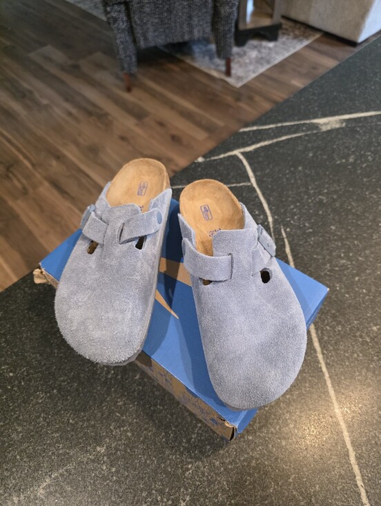 Birkenstock Shoes - Birkenstock Suede Boston Clog Soft Footbed Women's Size 38 US 7 / 7.5 Light Blue